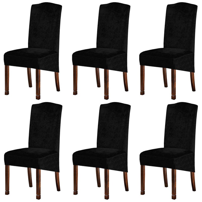 KELUINA Velvet Plush XL Dining Chair Covers, Stretch Chair Slipcover, Spandex High Chairs Protector Covers Seat Slipcover with Elastic Band for Dining Room,Wedding, Ceremony, Banquet (Black, Set of 6) - Image 1